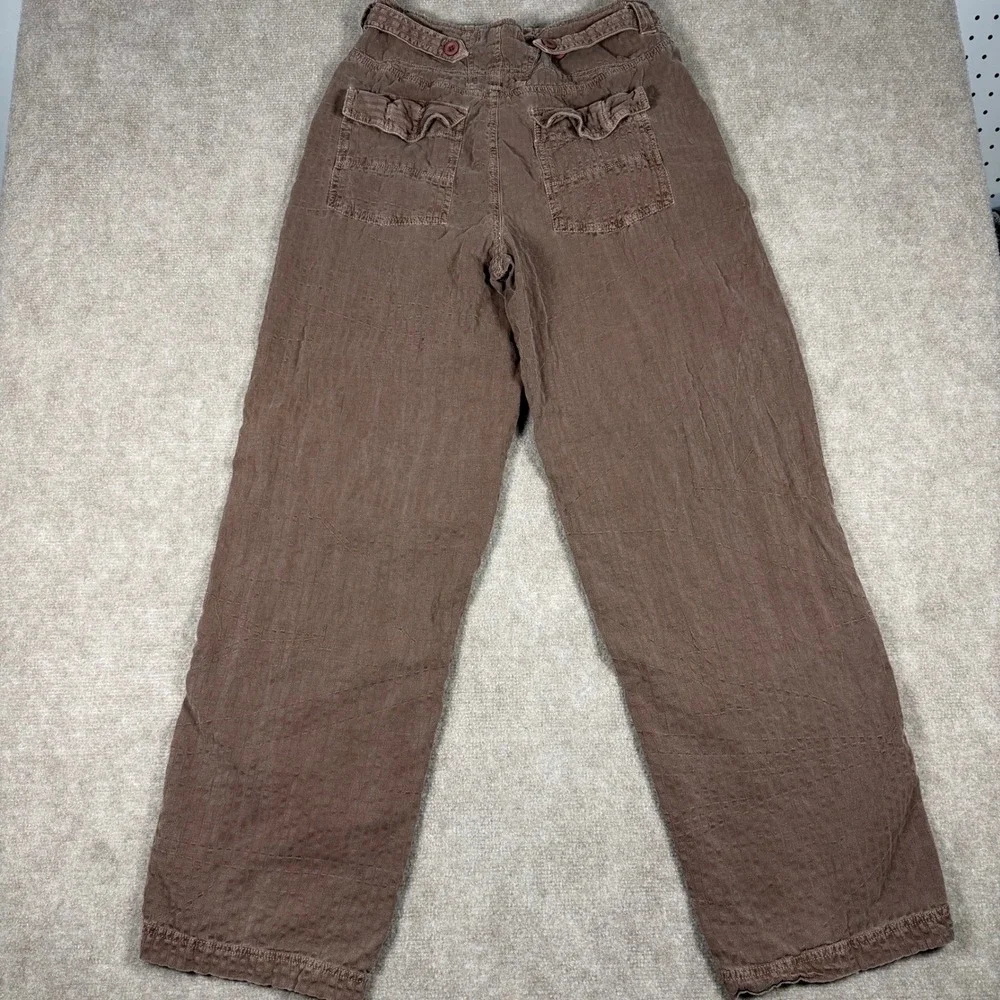 Free People Brown Linen Blend High Rise‎ Pleated Textured Tapered Leg Pants Sz 2